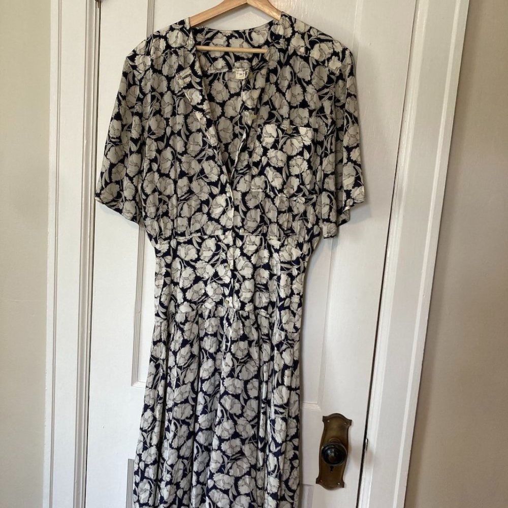 Vintage 80's drop waist silk blend pattern dress